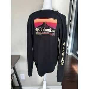 Columbia Mens XL Black Long Sleeve Graphic T-Shirt Pacific Northwest Mt Hood
